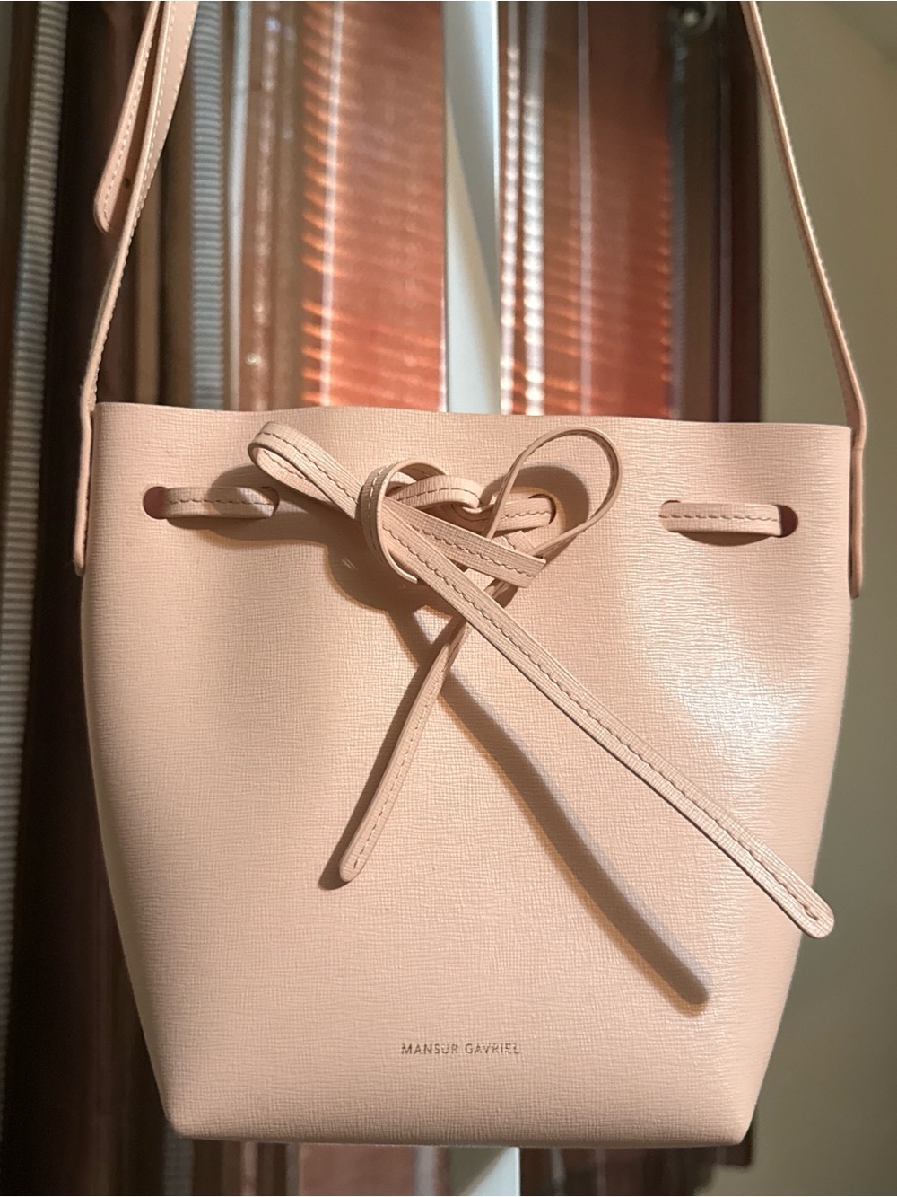 Mansur Gavriel Pale Pink Leather Bucket Crossbody